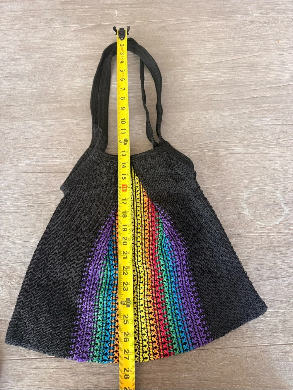 Boho Knit Shoulder Bag Rainbow Stripe Festival Purse